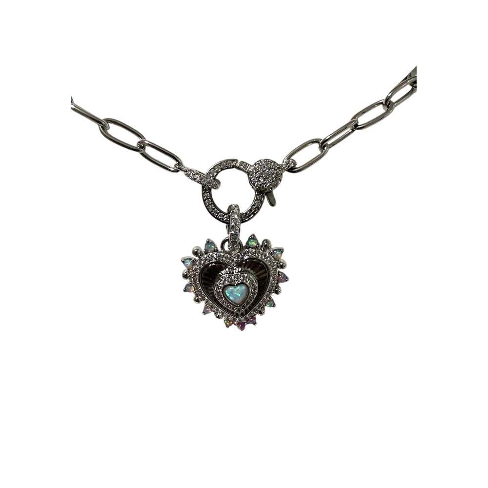 Bomb Party The It Girl Necklace Rhodium Rose Fire Opal Heart Pendant